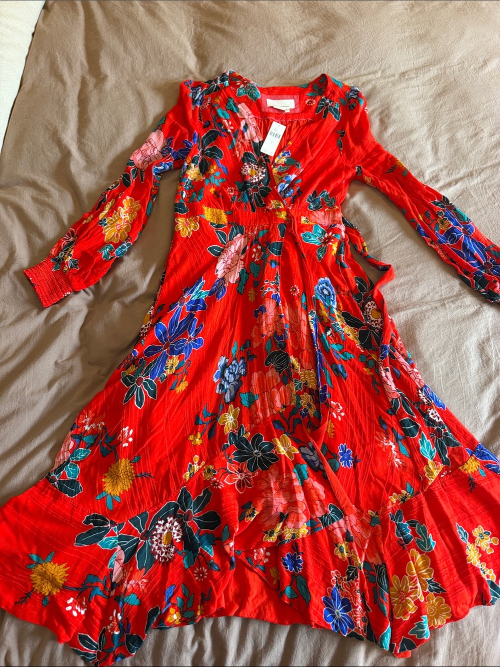 Anthropologie Red Floral Maxi Wrap Dress